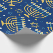 Happy Hanukkah Blue Star van David Menorah Wrappin Cadeaupapier (Hoek)