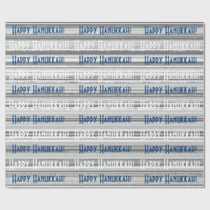 Happy Hanukkah Blue Stripes Cadeaupapier