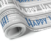 Happy Hanukkah Blue Stripes Cadeaupapier (Rol Hoek)