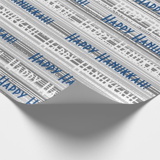 Happy Hanukkah Blue Stripes Cadeaupapier (Hoek)