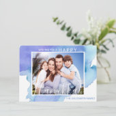 Happy Hanukkah Blue Waterverf Menorah | FOTO Kaart (Staand voorkant)