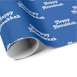 Happy Hanukkah blue white Jewish Holiday leuke cad Cadeaupapier<br><div class="desc">Gelukkig Chanoeka blauw en wit schattig typografie patroon Joodse Vakantie schattig Gift Wrapping Paper. Wit tekstpatroon op blauwe achtergrond.</div>