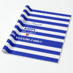 Happy Hanukkah Blue White Striped Pattern Heart Cadeaupapier<br><div class="desc">Aangepaste tekst Beste Raziel,  Happy Hanukkah,  Red Heart,  de Williams-familie,  je kunt alle tekst wijzigen of verwijderen,  Hanukkah Gift Wrapping Paper Elegant Blue en White Stripes Pattern</div>