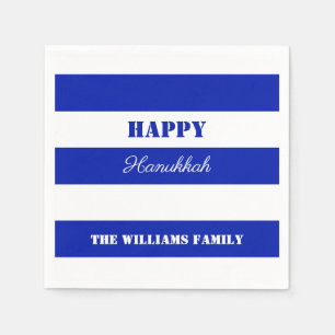 Happy Hanukkah Blue White Striped Pattern Servet