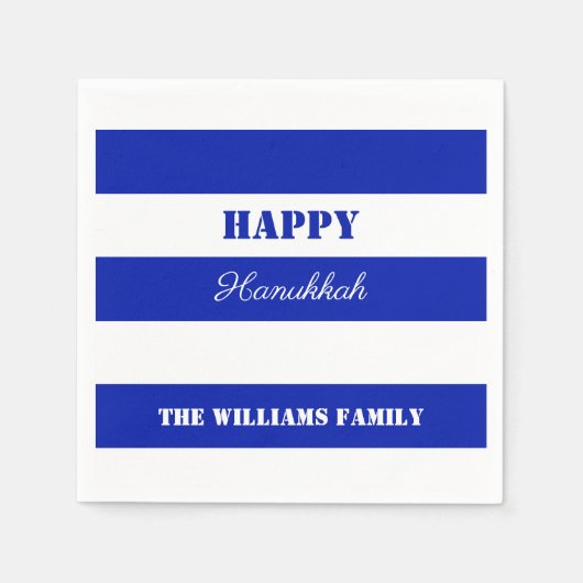 Happy Hanukkah Blue White Striped Pattern Servet (Voorkant)