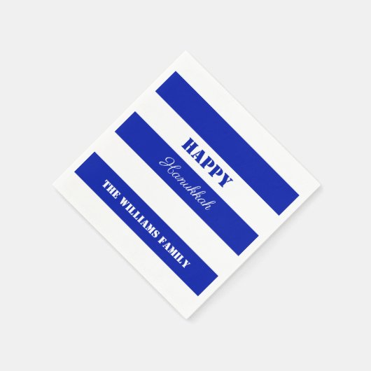 Happy Hanukkah Blue White Striped Pattern Servet (Hoek)