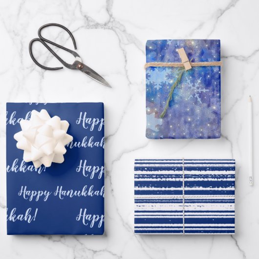 Happy Hanukkah Blue Winter Inpakpapier Vel (Voorkant)