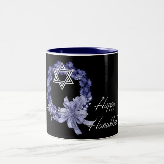 Happy Hanukkah Blue Wreath & Star Coffee/Tea Mok (Center)