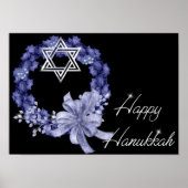 Happy Hanukkah Blue Wreath/Star ontworpen afdrukke Poster (Voorkant)
