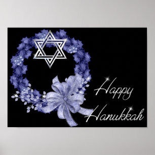 Happy Hanukkah Blue Wreath/Star ontworpen afdrukke Poster