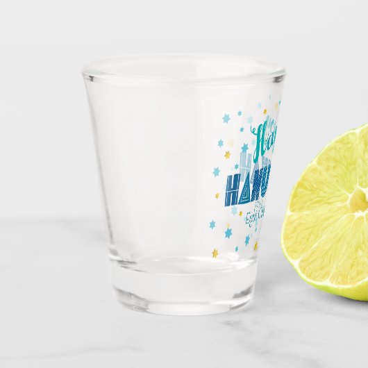 Happy Hanukkah Bold Funny Typography Star van Davi Shot Glas (Links)