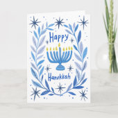 Happy Hanukkah Botanical Menorah Waterverf Feestdagen Kaart (Voorkant)
