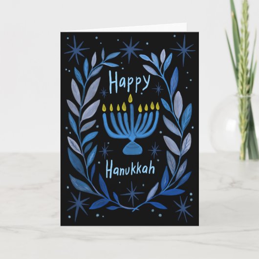 Happy Hanukkah Botanical Menorah Waterverf Feestdagen Kaart (Voorkant)