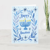Happy Hanukkah Botanical Menorah Waterverf Feestdagen Kaart (Voorkant)