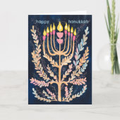 Happy Hanukkah Botanical Menorah Waterverf Feestdagen Kaart (Voorkant)
