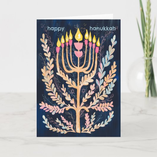 Happy Hanukkah Botanical Menorah Waterverf Feestdagen Kaart (Voorkant)