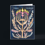 Happy Hanukkah Botanical Menorah Waterverf Feestdagen Kaart<br><div class="desc">Zoete tekening om iemand gelukkig te wensen hanukkah! Klik op "bewerken met ontwerpgereedschap" om uw eigen tekst toe te voegen. Ook beschikbaar als briefkaart, platte kaart of digitale download om direct te verzenden via e-mail of sms. Check mijn shop voor meer of laat me weten of je iets op maat...</div>
