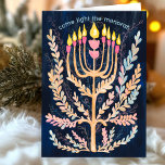 Happy Hanukkah Botanical Menorah Waterverf Feestdagen Kaart<br><div class="desc">Zoete tekening om iemand gelukkig te wensen hanukkah! Klik op "bewerken met ontwerpgereedschap" om uw eigen tekst toe te voegen. Ook beschikbaar als briefkaart, platte kaart of digitale download om direct te verzenden via e-mail of sms. Check mijn shop voor meer of laat me weten of je iets op maat...</div>