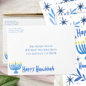 Happy Hanukkah Botanical Menorah Waterverf Feestdagen Kaart