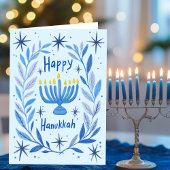 Happy Hanukkah Botanical Menorah Waterverf Feestdagen Kaart