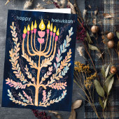 Happy Hanukkah Botanical Menorah Waterverf Feestdagen Kaart