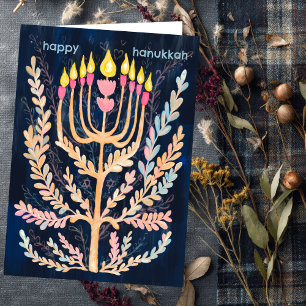 Happy Hanukkah Botanical Menorah Waterverf Feestdagen Kaart