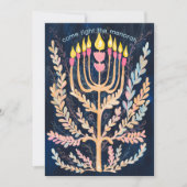Happy Hanukkah Botanical Menorah Waterverf Feestdagenkaart (Voorkant)