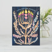 Happy Hanukkah Botanical Menorah Waterverf Feestdagenkaart (Staand voorkant)