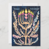 Happy Hanukkah Botanical Menorah Waterverf Feestdagenkaart (Voorkant)