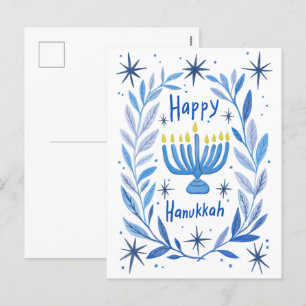 Happy Hanukkah Botanical Menorah Waterverf Feestdagenkaart