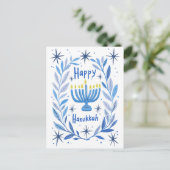 Happy Hanukkah Botanical Menorah Waterverf Feestdagenkaart (Staand voorkant)