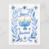 Happy Hanukkah Botanical Menorah Waterverf Feestdagenkaart (Voorkant)