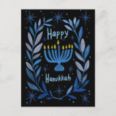 Happy Hanukkah Botanical Menorah Waterverf Feestdagenkaart (Voorkant)