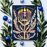 Happy Hanukkah Botanical Menorah Waterverf Feestdagenkaart<br><div class="desc">Zoete tekening om iemand gelukkig te wensen hanukkah! Klik op "bewerken met ontwerpgereedschap" om uw eigen tekst toe te voegen. Ook beschikbaar als briefkaart, Gevouwen kaart of digitale download om direct te verzenden via e-mail of sms. Check mijn shop voor meer of laat me weten of je iets op maat...</div>
