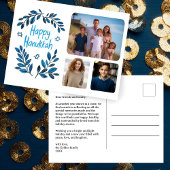 Happy Hanukkah Botanische Waterverf CUSTOM 3 Foto Feestdagenkaart