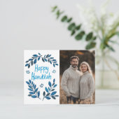Happy Hanukkah Botanische Waterverf CUSTOM FOTO Briefkaart (Staand voorkant)