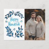 Happy Hanukkah Botanische Waterverf CUSTOM FOTO Briefkaart (Voorkant)