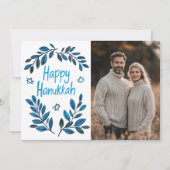 Happy Hanukkah Botanische Waterverf CUSTOM FOTO Kaart (Voorkant)