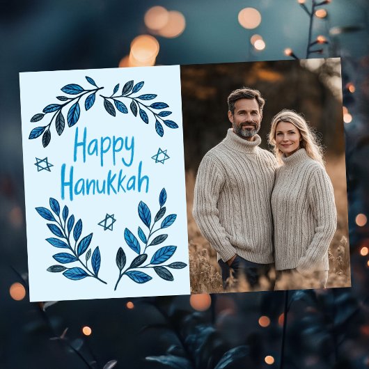 Happy Hanukkah Botanische Waterverf CUSTOM FOTO Kaart