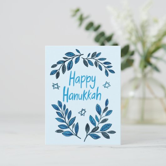 Happy Hanukkah Botanische Waterverf Feestdagenkaart (Staand voorkant)