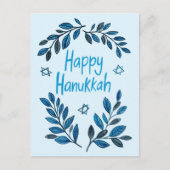 Happy Hanukkah Botanische Waterverf Feestdagenkaart (Voorkant)