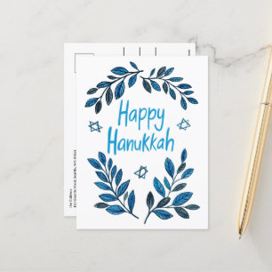 Happy Hanukkah Botanische Waterverf Feestdagenkaart