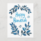 Happy Hanukkah Botanische Waterverf Feestdagenkaart (Voorkant)