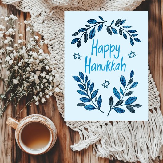 Happy Hanukkah Botanische Waterverf Feestdagenkaart