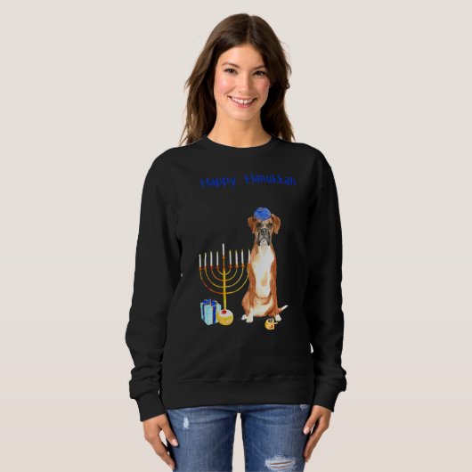 Happy Hanukkah Boxer Jewish Boxer Ugly Sweater Chr (Voorkant volledig)