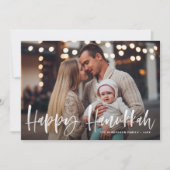 Happy Hanukkah Brush Lettering Foto Feestdagenkaart (Voorkant)
