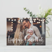 Happy Hanukkah Brush Lettering Foto Feestdagenkaart (Staand voorkant)