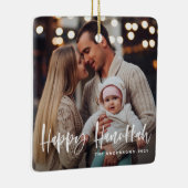 Happy Hanukkah Brush Lettering Multi Photo Keramisch Ornament (Rechts)