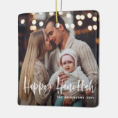 Happy Hanukkah Brush Lettering Multi Photo Keramisch Ornament (Links)