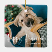 Happy Hanukkah Brush Lettering Multi Photo Keramisch Ornament (Achterkant)